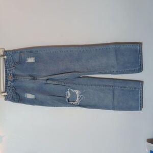 Wide Leg Distressed Denim Mom Jeans